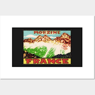 SKIING MORZINE FRANCE VINTAGE TRAVEL SKI MOUNTAINS Distressed Posters and Art